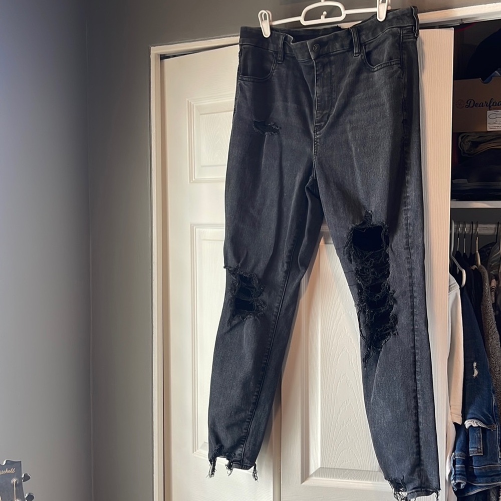 american eagle AE forever soft distressed black jeans